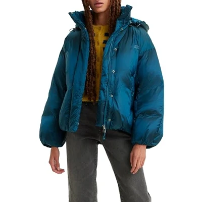 Image of Levi&#039;s Women&#039;s Pillow Bubble Puffer Shorty Jacket, Gibralter Sea, M