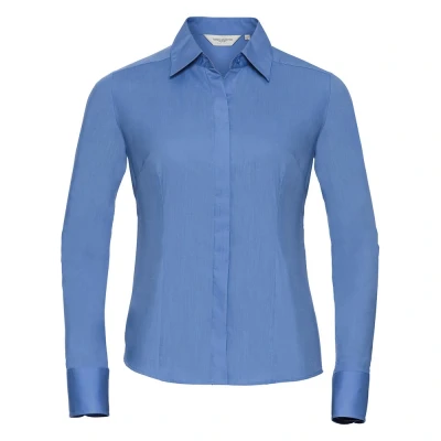 Image of Russell Athletic Collection Womens/Ladies Poplin Fitted Long Sleeved Formal Shirt (Corporate Blue) Size 8 UK