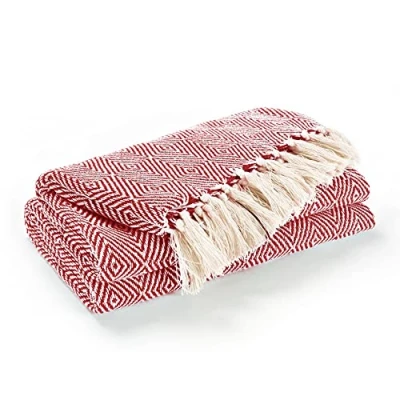 Image of EHC Luxury Reversible Super Soft Cotton Diamond Large Throw For Sofa, Double Bed, Armchair Red, 150 x 200 cm