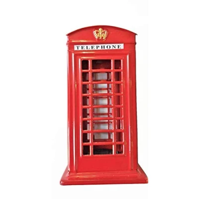 Image of Red Telephone Box Money Small / Metal with Plastic Parts British Phone Booth Piggy Bank United Kingdom Coin Saver Savings Storage Souvenir from London England for Children and Adults