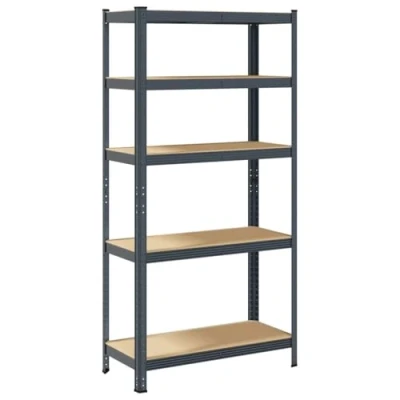 Image of vidaXL 5 Layer Utility Storage Shelf Anthracite Steel &amp; Engineered Wood Rack (100x50x198cm, 875kg Load, Height Adjustable) for Home/Garage/Workshop