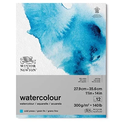 Image of Winsor and Newton Watercolour Paper Pad, 27.9 x 35.6 cm, 12 Sheets, 300 g/m�, Glue Bound, Cold Pressed, Acid , Mixture of 25 Percent Cotton Cellulose Fibres, Natural White
