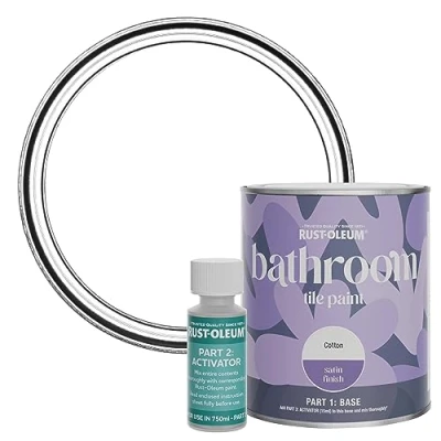 Image of Rust Oleum White Water Resistant Bathroom Tile Paint in Satin Finish Cotton (White) 750ml