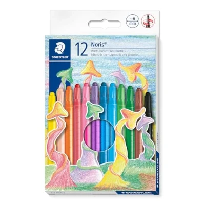 Image of STAEDTLER 221 NWP12 Noris Wax Crayon Twister 6mm Assorted Colours (Pack of 12)