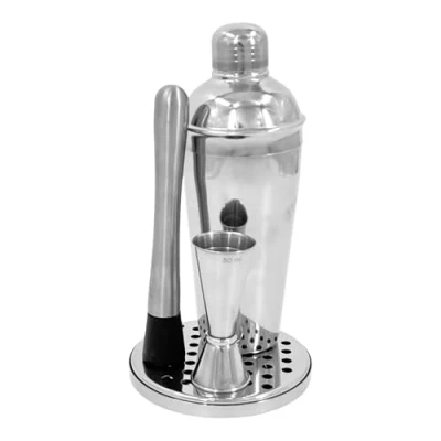 Image of Premium Stainless Steel Cocktail Set, Bar Tray, Shaker, Muddler, Double Jigger, Making, Measuring Shot Meaures, Spirit Measures (COCKTAIL/5, 4 Piece)