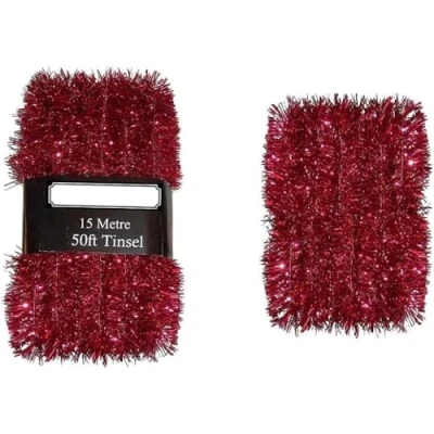 Image of SKYTE® 3 pack 50FT Luxury Metallic Tinsel Garland Very Long Christmas Shiny Party Indoor and Outdoor Decorations Tree (red))