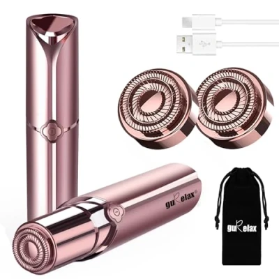 Image of Facial Hair Removal for Women, Gurelax Touch Painless Face Shavers Women,Hair Device Rechargeable, Included 2 X Replacement Heads,Peach Ladies Shaver Upper Lip, Chin, Mustache