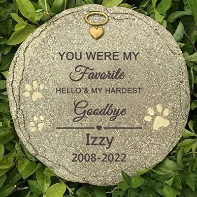 Image of CUDMORERBE Engraved Pet Memorial Garden Stone, Personalized Grave Marker Tombstone Stone with Sympathy Poem You Were My Favorite Hello &amp; Hardest Goodbye