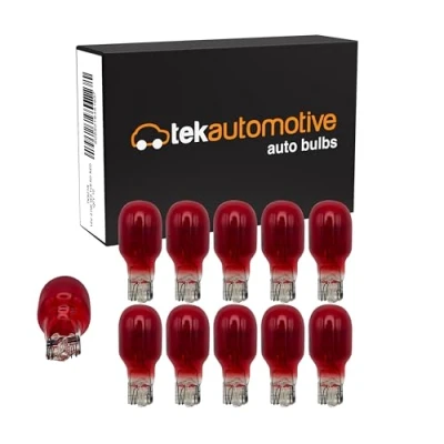 Image of Tek Automotive 921 Red Brake Light Bulb, Fog, Tail High Level Light, Capless Car Bulbs 921R 12V 21W W2.1x9.5D Box of 10
