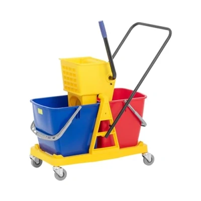 Image of Ulsonix Janitor Trolley 2 Bucket Cleaning Cart 60L Plastic Capacity Blue, Red, Yellow