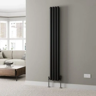 Image of DuraTherm® 1800 x 240mm Black Vertical Designer Radiator Double Column Oval Tube Modern Central Heating Panel Bathroom Radiators