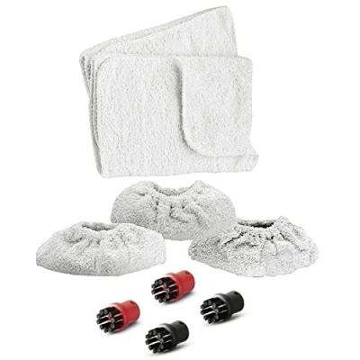 Image of SPARES2GO Hand Tool Terry Cloth Pads Covers + 4 Brush Nozzles for Karcher SC952 SC1122 Steam Cleaner