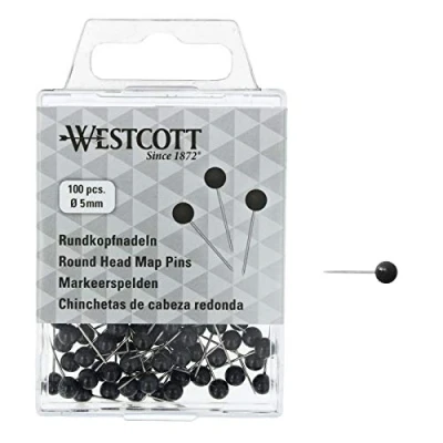 Image of Westcott E 10502 00 Round Head Needles Pack of 100 5 mm Diameter 16 Long Black