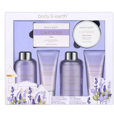 Image of BODY &amp; EARTH Bath Spa Gift Set for Women, Shower Sets, 6Pcs Lavender Toiletries Sets Luxurious Pamper Gifts Women Birthday Her Ladies Christmas