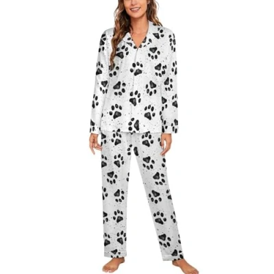 Image of Dog Paw Prints Womens Pyjamas Set Long Sleeve Pjs Sets Pajama Sleepwear Loungewear L