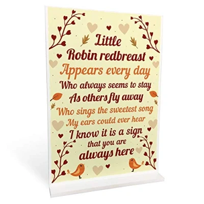 Image of RED OCEAN Robin Memorial In Memory Sign For Mum Dad Nan Grandad Standing Rememberance Plaque Ornament