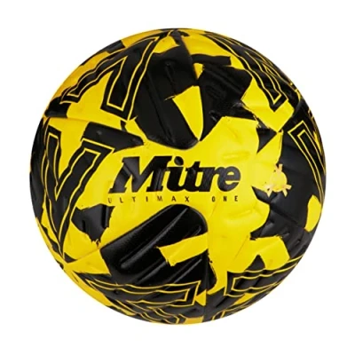 Image of Mitre Ultimax One Football Hyperflow Grooves Match Ball, Yellow/Black, 5