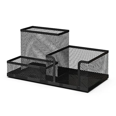 Image of Detectalia Mesh Desk Organiser and Pen Holder Office Supplies Accessories School Stationery 20.3x10.3x10.3 cm Black