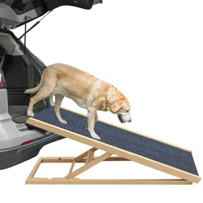Image of Pet Stair Ramp for Dogs Solid Wooden Safety Puppy Ladder Travel with Non slip Carpet, Adjustable Height, Folding Lightweight, 70 x 35cm Portable Dog Safe Car Bed