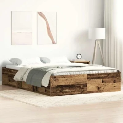 Image of vidaXL Bed Frame Double Engineered Wood Modern 160x200 cm Brown