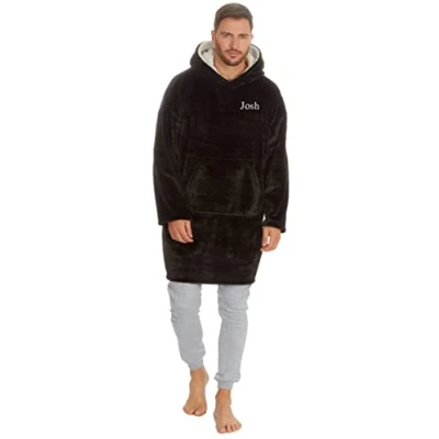 Image of Kids Essentials Mens Personalised Oversized Fleece Hoodie Hoody Sweatshirt Top Jumper (Black, One Size)