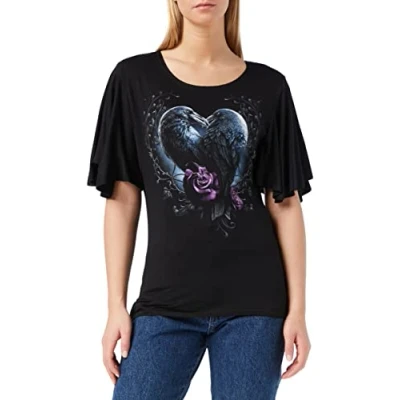 Image of Spiral Raven Heart Boat Neck Bat Sleeve Top Black XXL