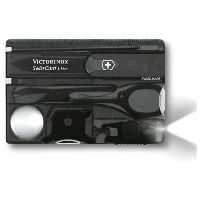 Image of VICTORINOX Swiss Pocket Knife, Card Lite, 13 Functions, Multi Tool with Blade, Screwdriver 5 mm, Scissors, Black