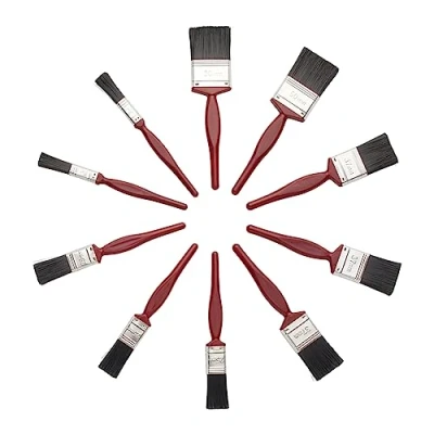 Image of Fit for The Job 10 pc Mixed Sizes Paint Brush Set a Smooth Finish with Emulsion, Gloss, Satin on Walls, Ceilings, Woodwork, Metal 2x 0.5, 3x 1, 1.5, 2 inch Brushes Wood, Plaster