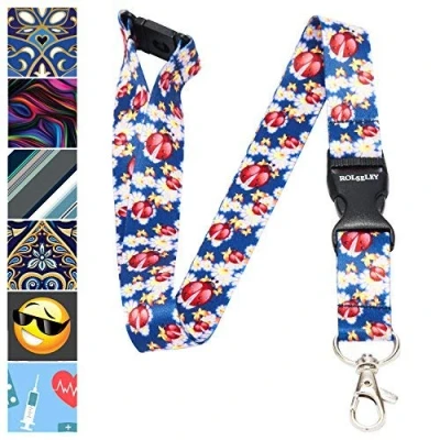 Image of ROLSELEY Multicolour Lanyard Neck Strap with Ladybird Pattern Metal Clip