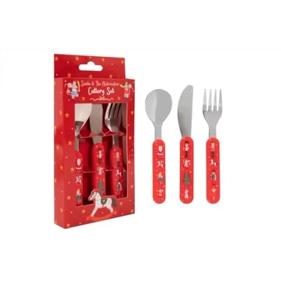 Image of RSW Christmas Themed Kids Cutlery Set Tableware Knife Fork Spoon Santa Nutcracker Characters Xmas Festive Childs