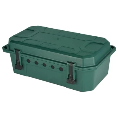 Image of Electraline 300180 Waterproof Protective Box for Outdoor Electrical Connections Weatherproof IP54 with 5 Cable Outlets (from 7.5 mm to 12.4 mm), Dimensions 390 X 228 138 mm, Green, Empty Large