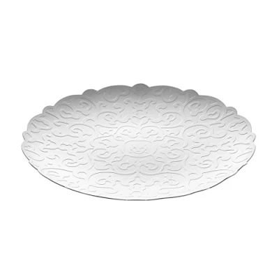 Image of Alessi MW07 Dressed Round Tray with Relief Decoration, Silver