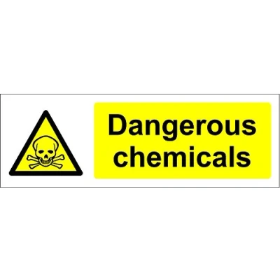 Image of Warning Dangerous Chemicals Safety Signs Self Adhesive Sticker 300mm x 100mm