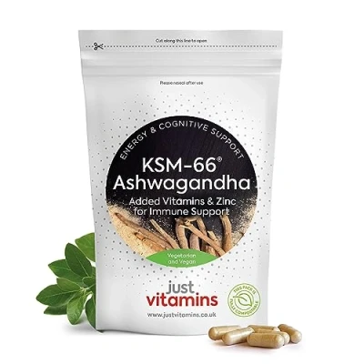 Image of Advanced Ashwagandha KSM‐66® Complex Capsules with 500mg of Premium KSM 66® Per Capsule (x60) High Strength Root Extract 5% Withanolides Vitamin C, B6, B12 &amp; Zinc. Vegan UK Made