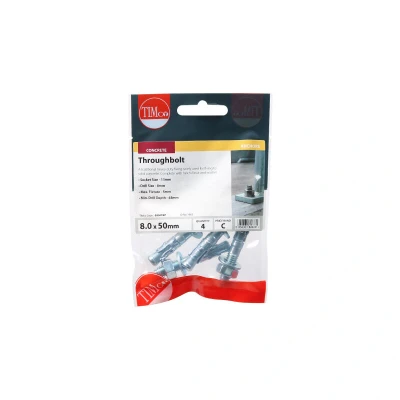 Image of 8x TIMCO Throughbolts Zinc 0850TBP Pack of 4