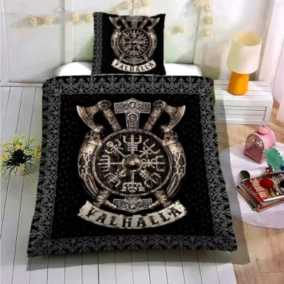 Image of Zbeiba Viking Mythos Bed Linen 135 x 200 cm, Microfibre Duvet Cover and 1 Pillowcase 80 Sets with Totem Motif for Children Adults (T1)