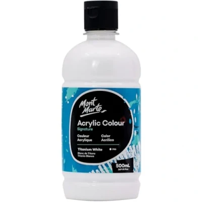 Image of MONT MARTE Signature Titanium White Acrylic Paint, 16.9oz (500ml), Semi Matte Finish, Suitable for Canvas, Wood, Fabric, Leather, Cardboard, Paper, MDF and Crafts