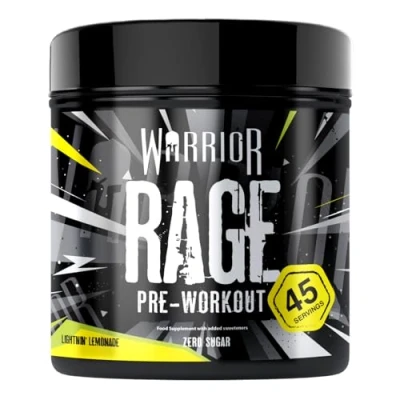 Image of Warrior Rage Pre workout Powder 392g Energy Drink Supplement with Vitamin C, Beta Alanine and Creatine Gluconate 45 Servings (Lightnin&#039; Lemonade)