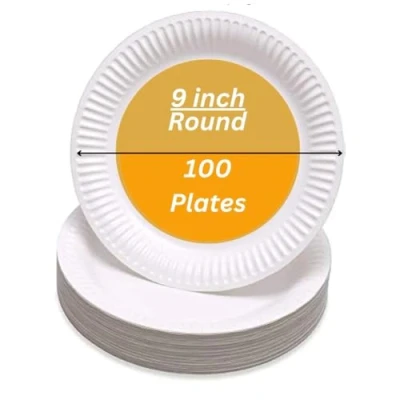 Image of aaksh 555 Strong Disposable Paper Plates, Party Plates for Hot &amp; Cold Food (23cm 100pcs)