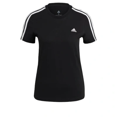 Image of adidas Women&#039;s Essentials Slim 3 Stripes Tee, Black/White, XS Short