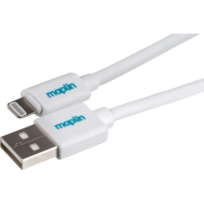 Image of Maplin Premium Lightning to USB A Cable White, 3m, for all iPhones 14, 13, 12, 11, SE, iPad Air/Mini (2019), (up 2021 generation), Airpods (w/Lightning Case)