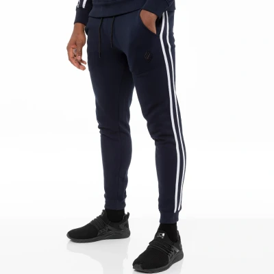 Image of Enzo EZJG582T Mens Joggers Striped Tracksuit Jogging Trousers Casual Sport Fitness Gym Fleece Sweatpants (Navy, L, l)