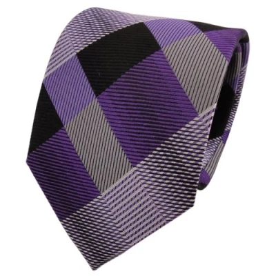 Image of TigerTie Designer Silk Tie in Patterned Checked Width 8 cm, purple, grey, black, silver, Krawattengröße: ca. Länge 150 Breite cm