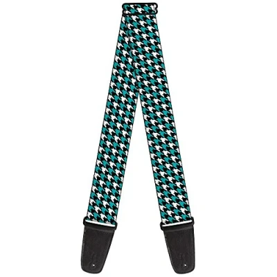 Image of Buckle Down GS W30879 &quot;Houndstooth Black/White/Turquoise&quot; Guitar Strap