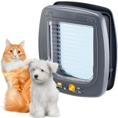 Image of Ferplast SWING 9 Universal Cat Flap for Dogs and Cats 4 Selectable Closing Modes Wind Stopper System Shock Absorber Magnetic Anti Oscillation Grey