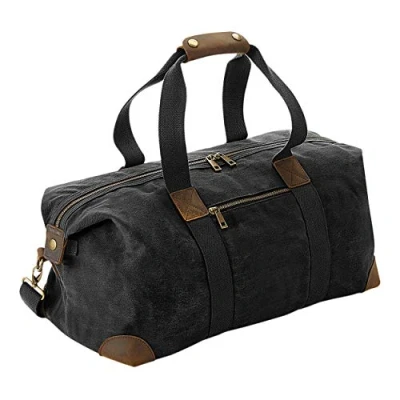 Image of Quadra Heritage Leather Accented Waxed Canvas Holdall (One Size) (Black)