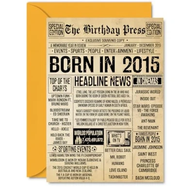 Image of 10th Birthday Card for Girls Boys Bday Press Newspaper 2015 Happy 10 Cards Son Sister Nephew Brother Niece Grandson, A5 Greeting