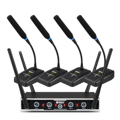 Image of D Debar Wireless Microphone System with Table Conference Microphone,4 x 16 Frequencies, 80 m Range,Wireless Microphone, 360 Rotating Gooseneck for the Session Speech