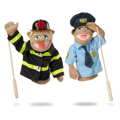 Image of Melissa &amp; Doug Puppet Bundle Police Officer and Firefighter