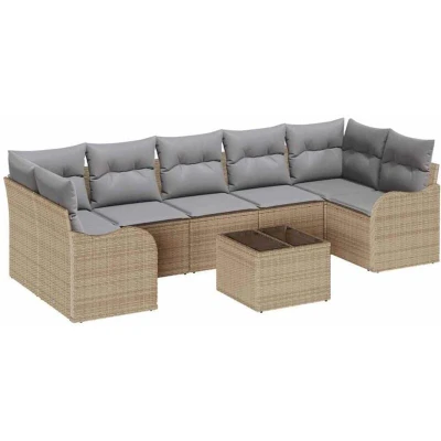 Image of vidaXL 8 Piece Garden Sofa Set with Cushions Beige Poly Rattan